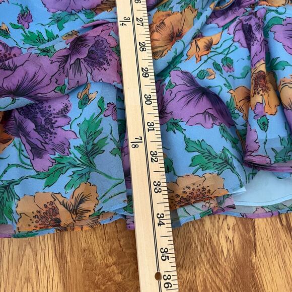 Veronica Beard Silk Sean Ruched Floral Mini Dress In Lake Blue Multi Size 0 - Picture 15 of 16